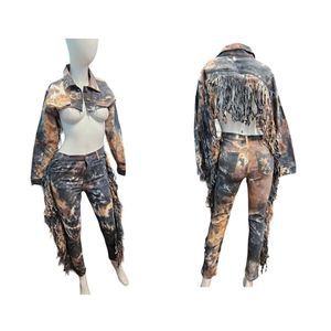 Daisy Tie Dye Fringe Jeans and Jacket Set size Small Western Boho